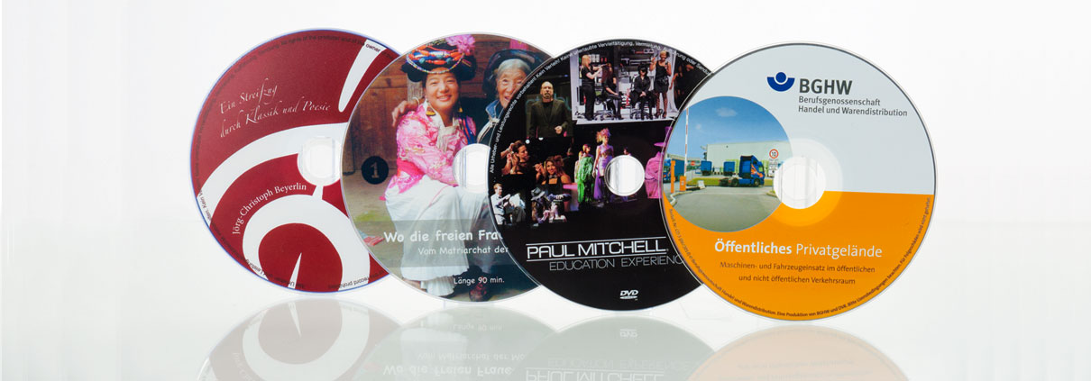 Bedruckte DVD Rohlinge im Sieb-, Offset-, Thermo-RE-Transfer- oder UV-Digitaldruck.